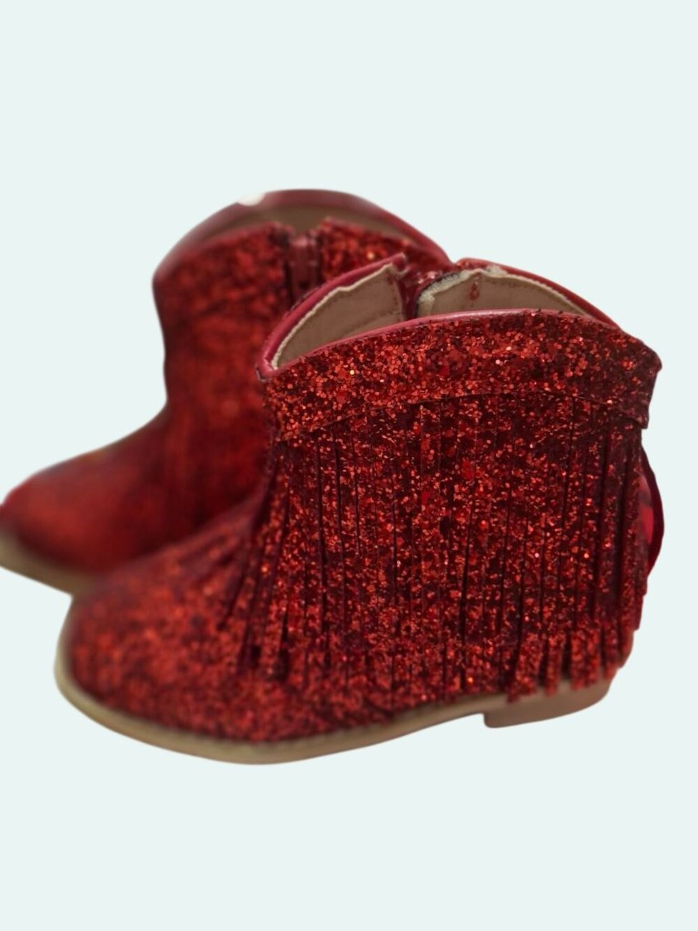 Red Glitter Fringe Kids Boots Side Zipper Size 12 Girls Sparkle Shoes*SH2